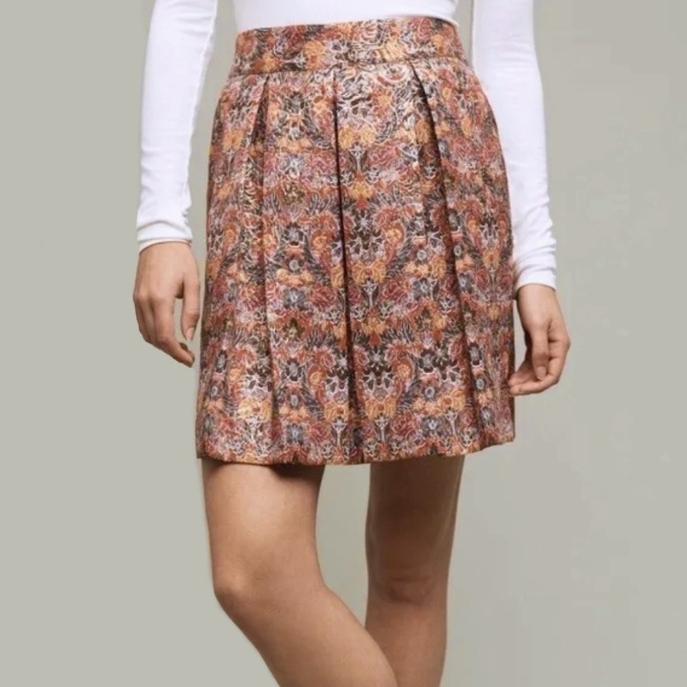 Anthropologie Maeve metallic Multicolor Floral Mini Skirt